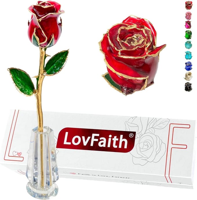 Echte Roos - Gouden Bloem - Cadeau Geven - 24K Goud Plating - 28 cm Hoog - Rood