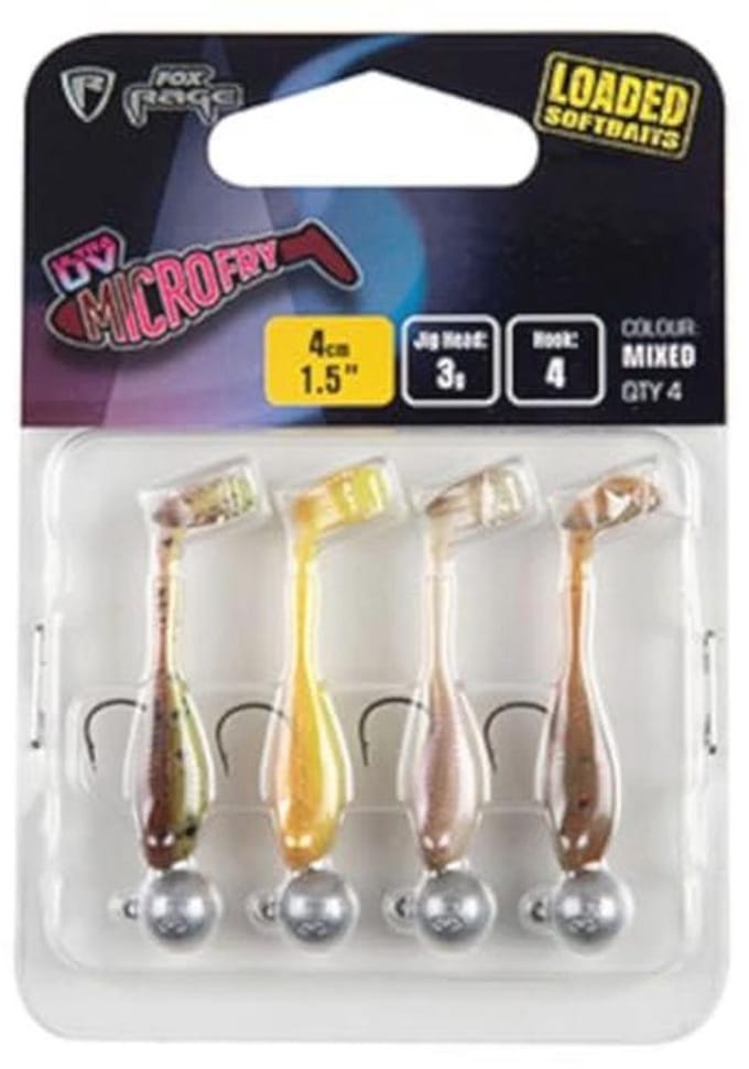 Micro Fry Mixed UV Kleurenset - 4 Rubber Vissen voor Baars en Forel Visserij