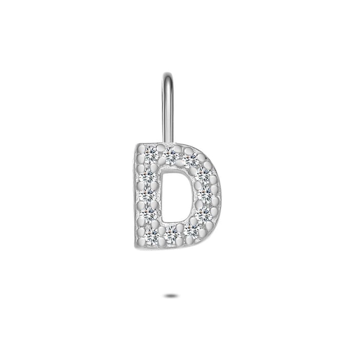 Twice As Nice Hanger in zilver, letter D met steentjes