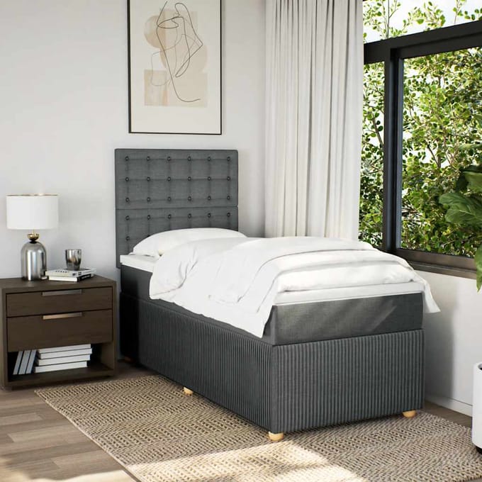 vidaXL - Boxspring - met - matras - stof - donkergrijs - 100x200 - cm