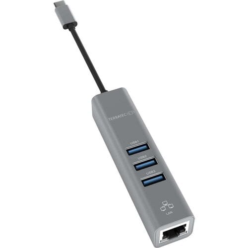 Terratec CONNECT C2 251735 USB-hub 3 poorten USB-A, RJ45 USB 3.2 Gen1 5 GBit/s Met ingebouwde netwerkaansluiting Grijs