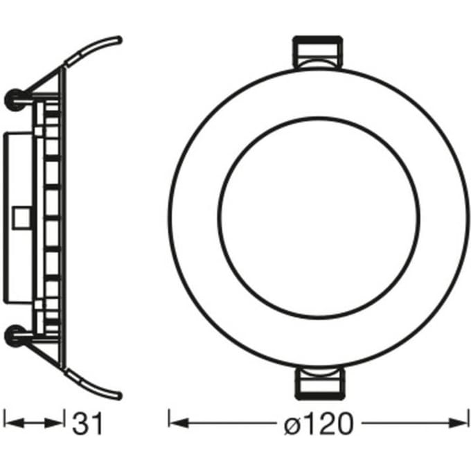 OSRAM Downlight Slim 120mm, LED-inbouwlamp, 8W, 3000K warm wit, 550 lumen, plat ontwerp, IP20, eenvoudige installatie voor woonkamers en gangen