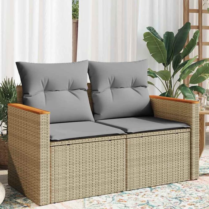 vidaXL - Tuinbank - 2-zits - met - kussens - poly - rattan - beige