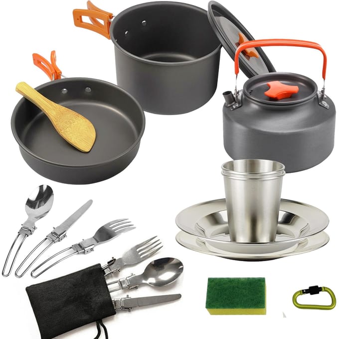 Amazon Outdoor Camping Theepot Set Draagbare Picknick Kookgerei Plaat Combo Camping Pot oranje