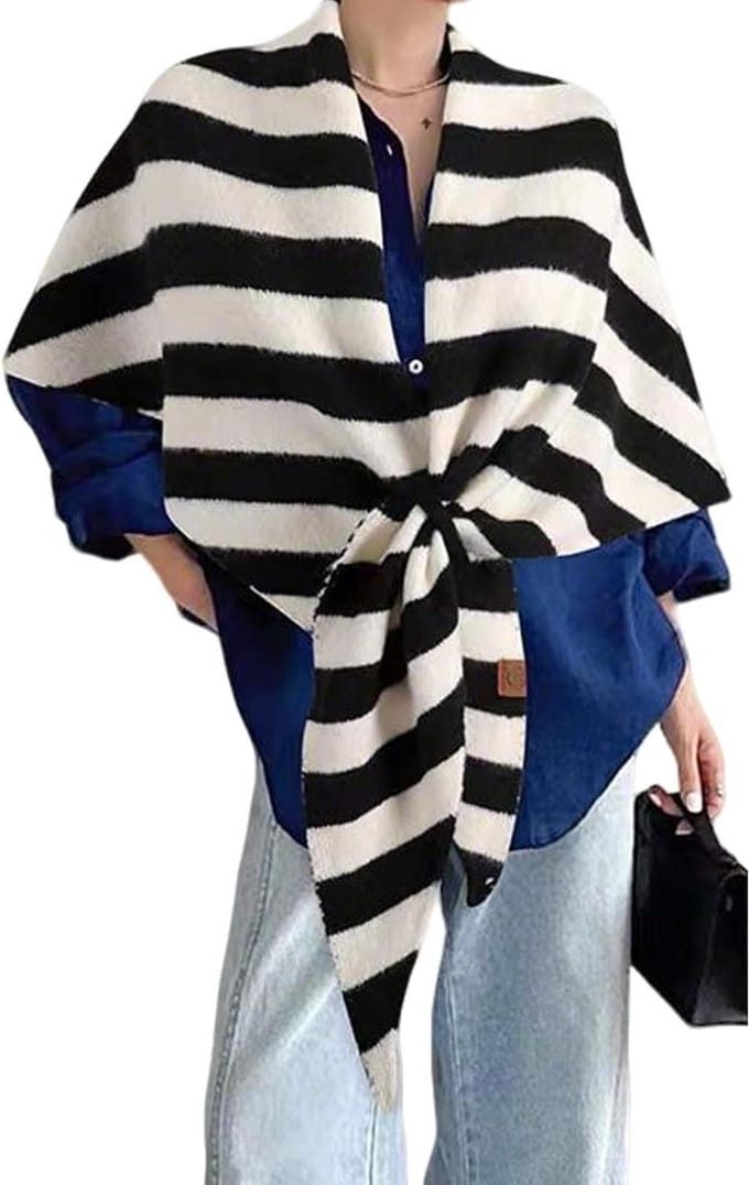 Dames Sjaal - Gebreid Cape - Warm Blijven - Open Voorkant - 190 cm - Gestreept