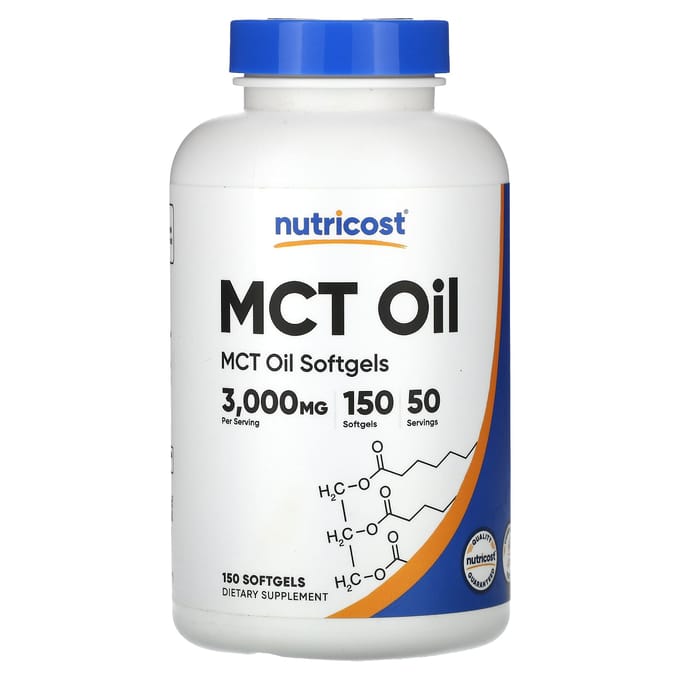 Nutricost, MCT-olie, 3.000 mg, 150 zachte capsules (1000 mg per softgel)
