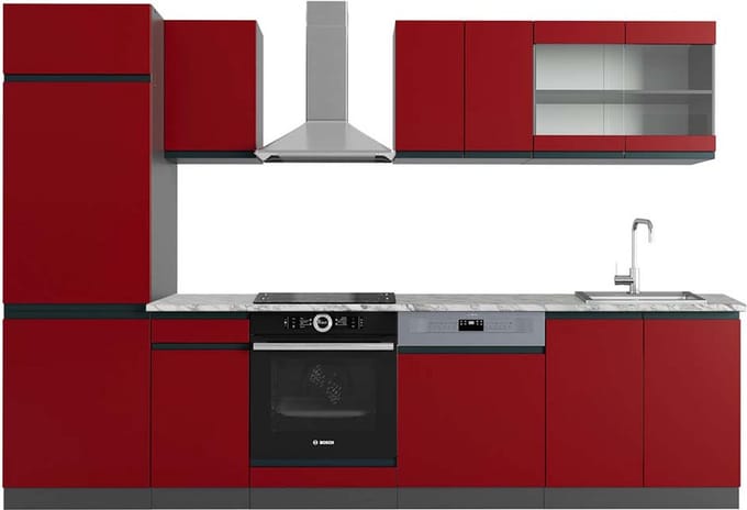 Vicco R-Line Complete keukeneenheid – 300 cm, WB Marmer Rood/antraciet