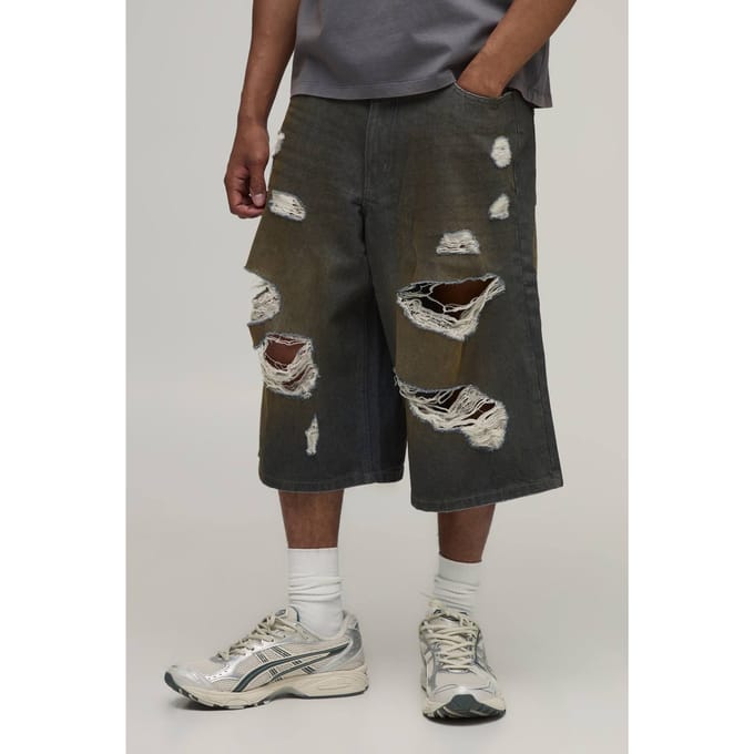 Getinte Extreem Gescheurde Lange Jorts | Grey | Size 28