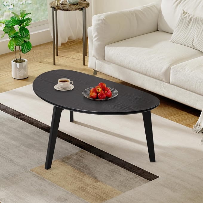 Houten Ovale Salontafel voor Kleine Ruimtes - Midden Eeuws Modern Chic