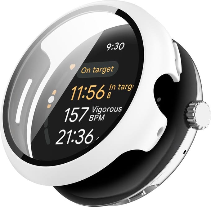 Watch case screenprotector - hoesje - gehard glas - geschikt voor Google Pixel Watch 3 (45 mm) - wit