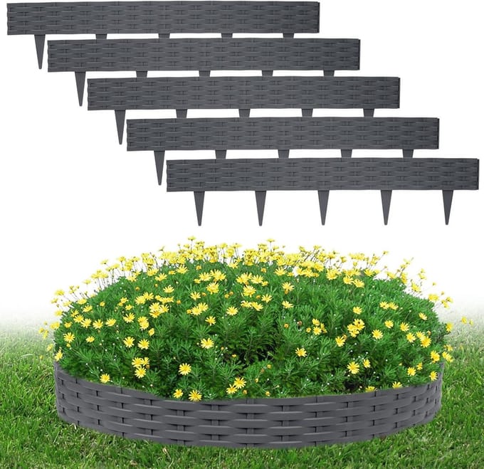 Gazonrand Kunststof - Bloembedomranding Palissade - Tuinrand Afscheiding - Rotan Design Flexibel - 20 Meter Lengte - Antraciet