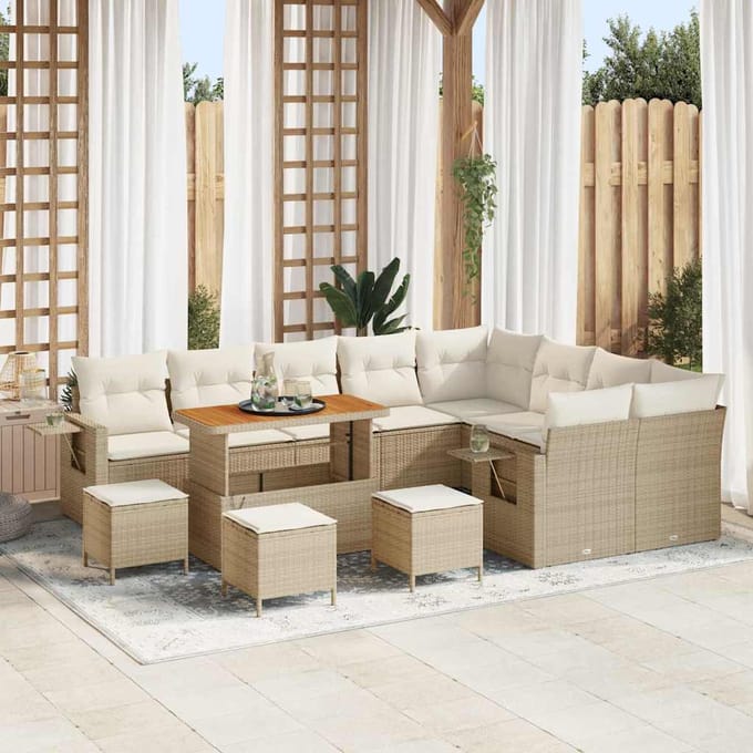 vidaXL - Tuinbank - Set - 13 - st - 12-Aantal - zitplaatsen - Beige - en - Crème