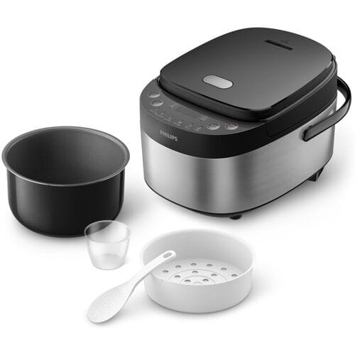 Philips 3000-serie Minirijstkoker HD3093/80 - 0.85 Liter - 8 programma's - Zwart/Zilver