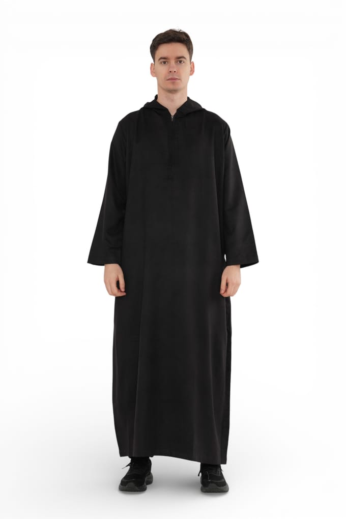 Heren Eid Zwart Marokkaanse Jubba Robe Ramadan Eid Thobe met capuchon - HM12
