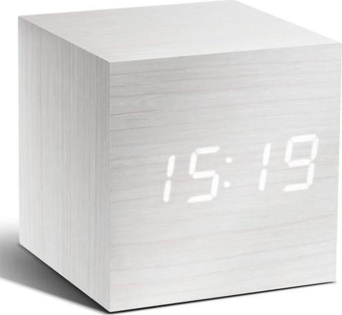 Gingko Wekker - Alarmklok Cube Click Clock wit - witte LED