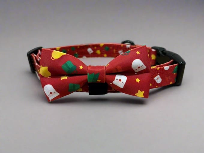 Cavlicious® Hondenhalsband - halsband hond Kerst - rood - met strik - jongen - M