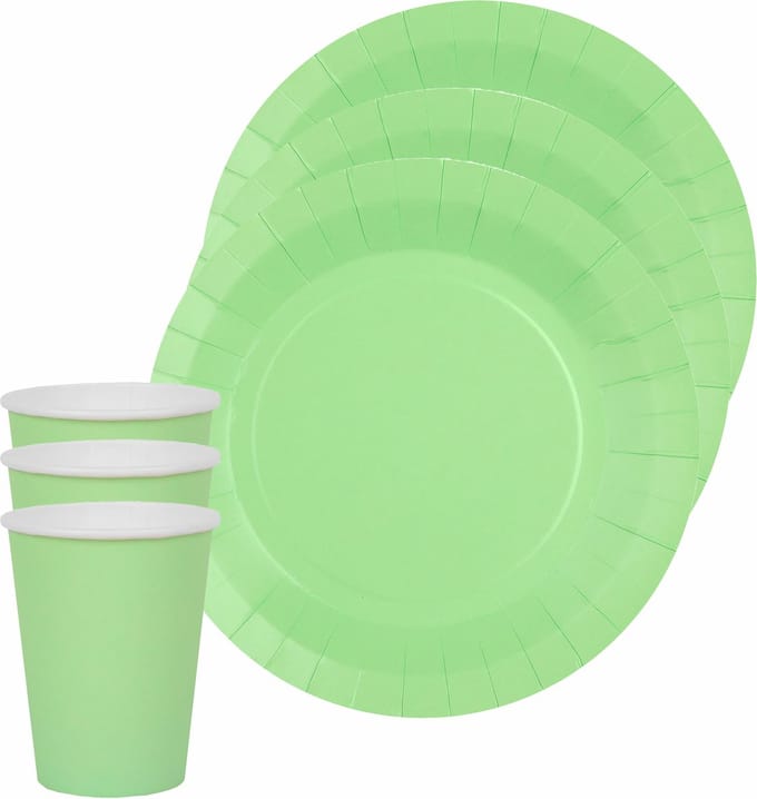 Santex feest/verjaardag servies set - 20x gebaksbordjes en bekertjes - mintgroen - karton