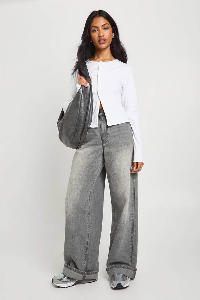 boohoo Dames Geperst Sculpt Drukknoop Doorknoopbare Lange Mouw Top | Wit | Maat: 44