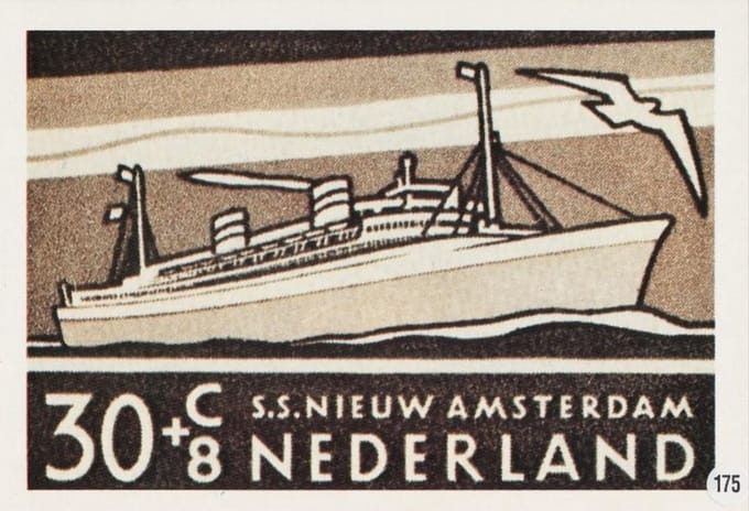 Briefkaart met afbeelding Nieuw Amsterdam postzegel
