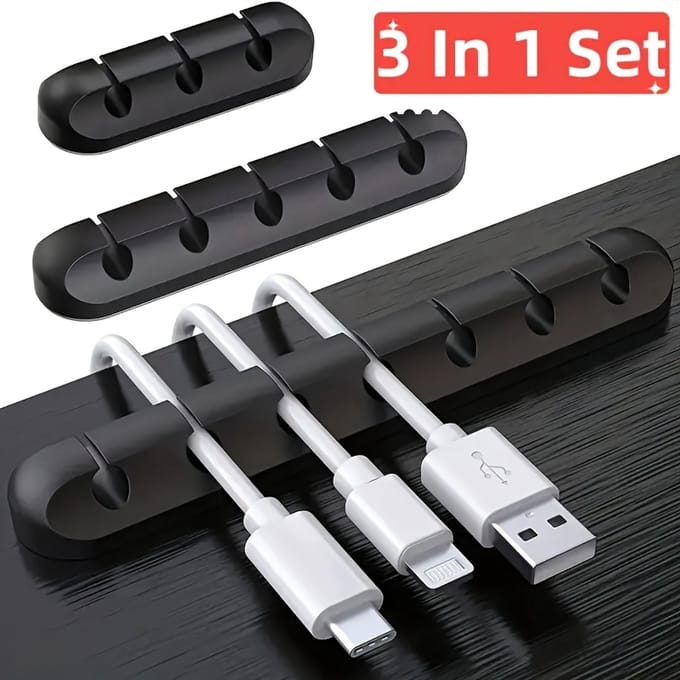 Livé® 3-in-1 Siliconen Kabelhouder Set – Zelfklevende Organizer