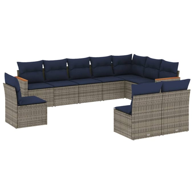 vidaXL - 10-delige - tuinbankset - met - kussens, - grijs - polyrotan