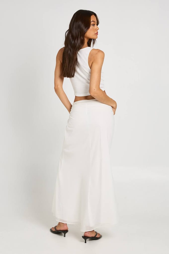 boohoo Dames Petite Lage Taille Chiffon Maxi Rok | Wit | Maat: 36