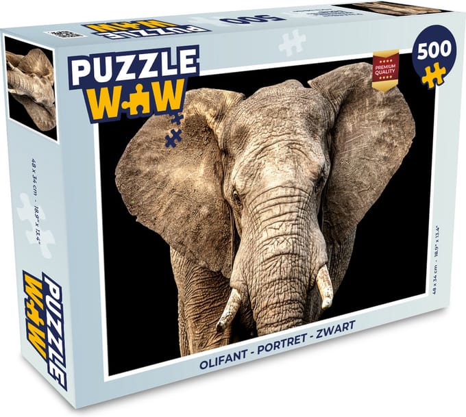 Puzzel Olifant - Portret - Zwart - Legpuzzel - Puzzel 500 stukjes