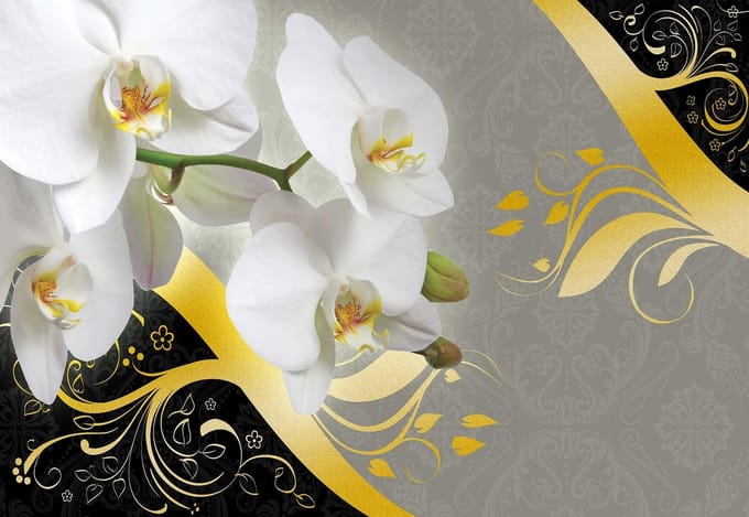 Fotobehang Pattern Flowers Orchids Abstract | XL - 208cm x 146cm | 130g/m2 Vlies