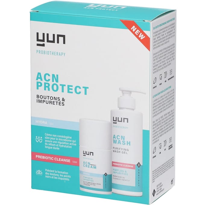 YUN ACN Protect Therapy acne Set - PREBIOTIC PURIFYING Face Wash & HYDRA PROTECT Cream 1 Combinatieverpakking