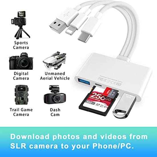 SD TF Geheugenkaartlezer 5 In 1 USB OTG Adapter USB Type C Lightning 3 Poort voor iPhone Macbook Samsung Huawei PC Accessoires wit