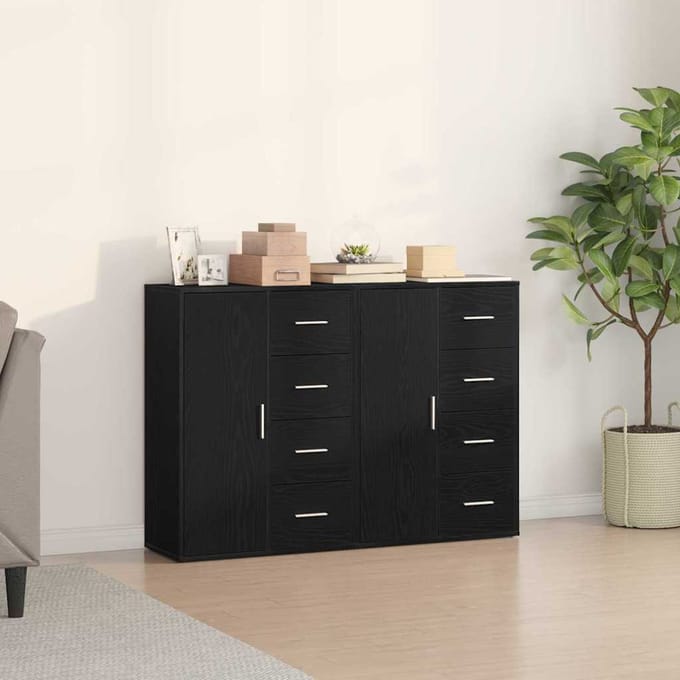 vidaXL - Dressoir - 2 - st - Zwart - Eiken - 60 - x - 31 - x - 84 - cm - Bewerkt - hout