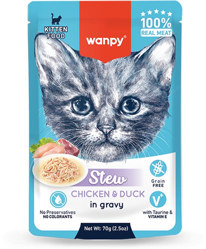 Wanpy - Stoofpot Kip & Eend - Kitten - Kattenvoer - Natvoer - 10 stuks van 70gram