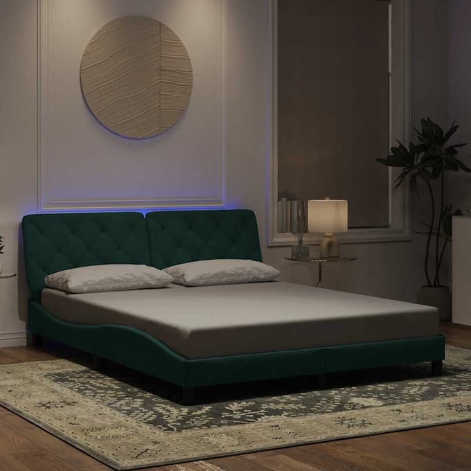 vidaXL - Bedframe - met - LED - zonder - matras - fluweel - donkergroen - 160x200 - cm