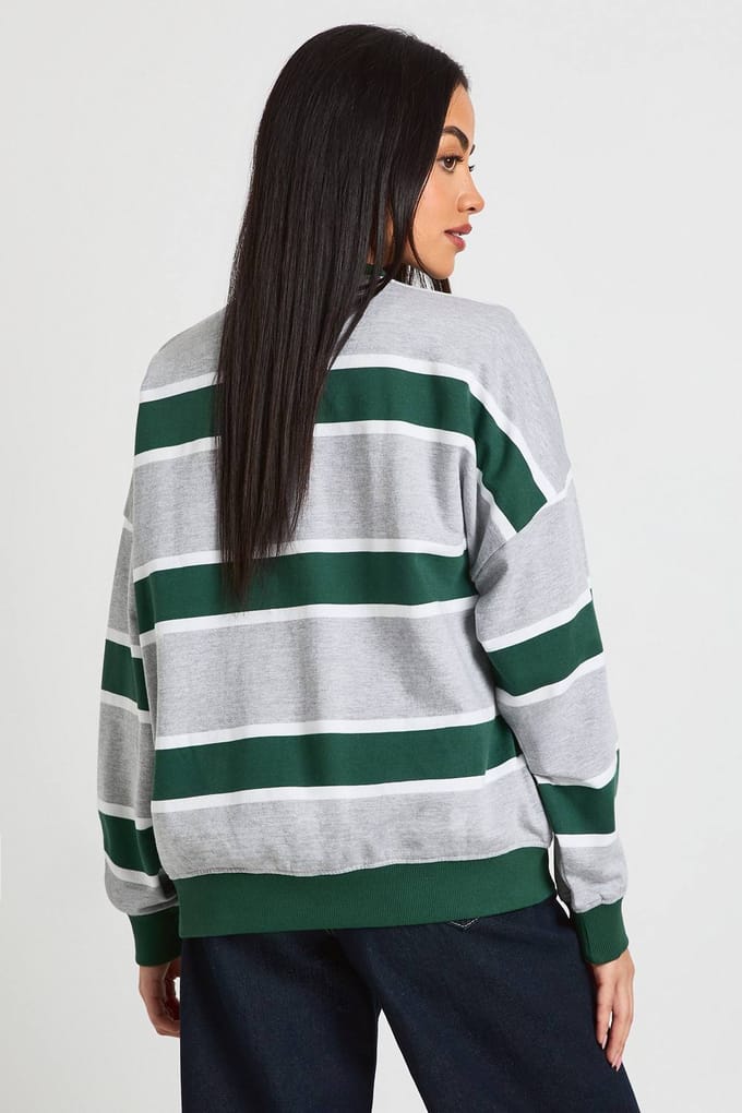 boohoo Dames Gestreepte Oversized Sweatshirt met Ronde Hals | Grijze Mergel | Maat: Small