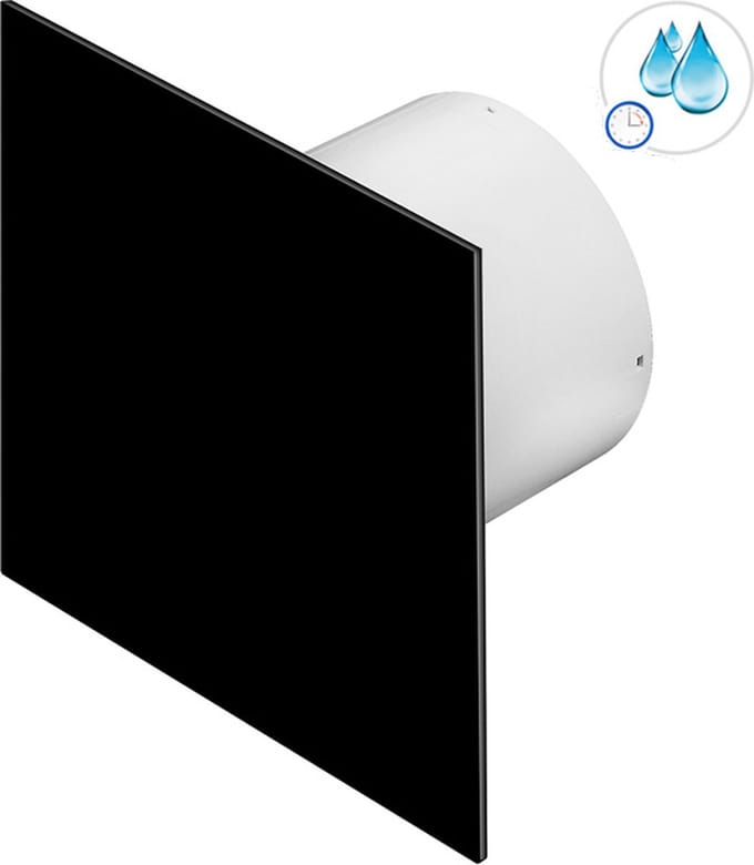 Awenta Silent badkamerventilator 100 mm - Timer en vochtsensor - Zwart glans glazen front