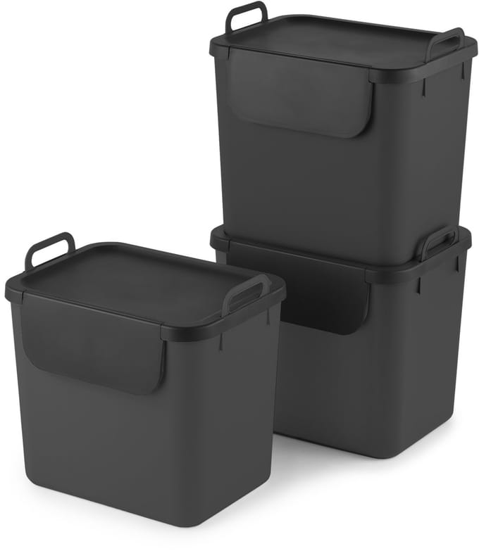 Rotho Jive afvalscheiders - set van 3 stuks - incl 6 stickers voor diverse afvalstromen - 3x grijs