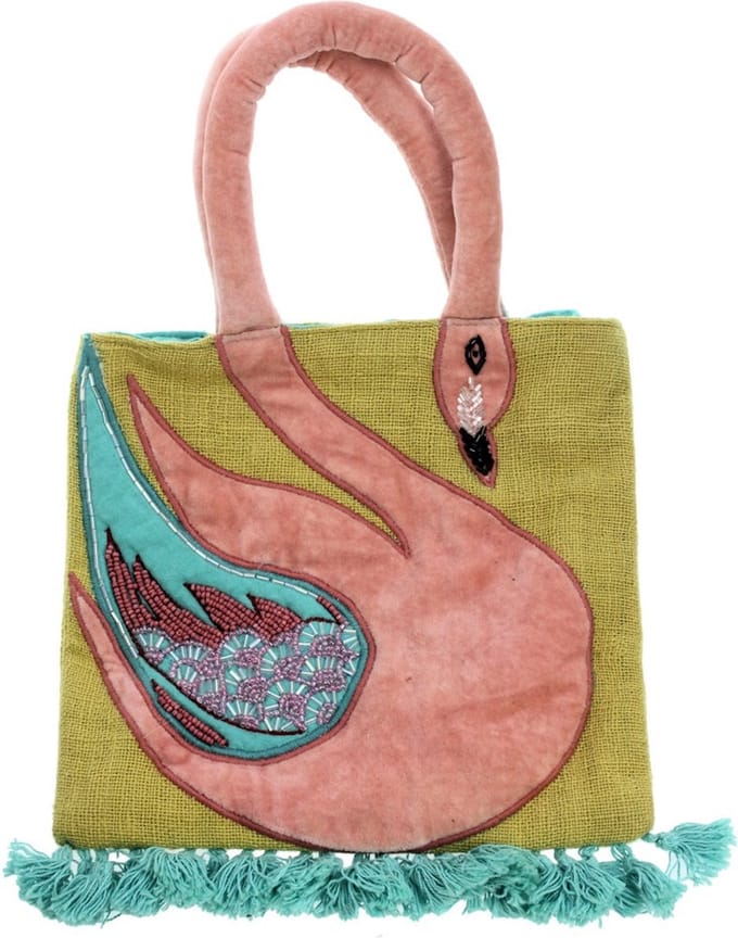 Kindertas zwaan roze/geel/turquoise 23x25/38cm