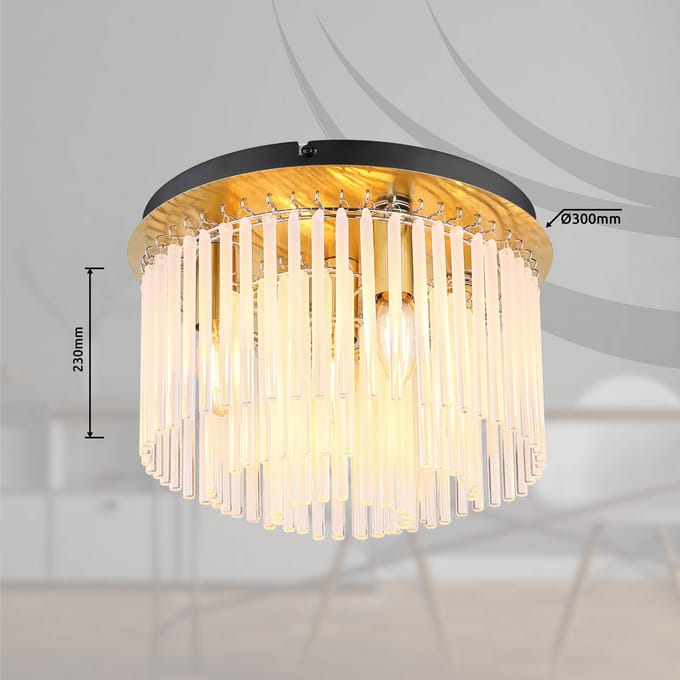 Globo Plafondlamp Gorley, wit/goud, glas, Ø 32 cm, 5-lamps, E14