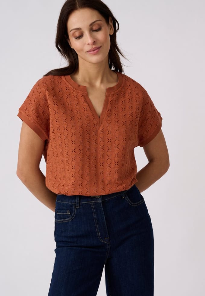 Damart - T-shirt van sierlijk jacquard tricot - Dames - Bruin - S