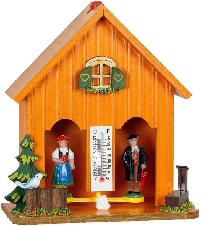 Houten Weerhuisje met Thermometer in Levendig Oranje