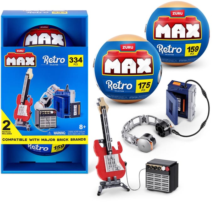 MAX Build More Premium Retro S2 Building Bricks Collection 2-Pack (Walkman & Gitaar en Versterker) by ZURU