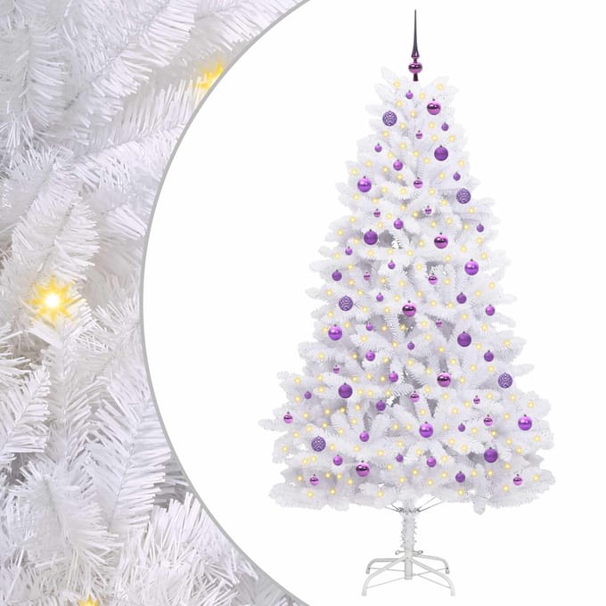 vidaXL - Kunstmatige - Hinged - Kerstboom - Wit - 210 - cm - PVC - en - Staal