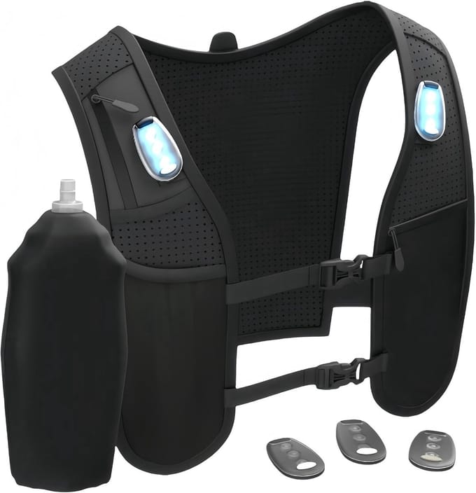 ADSafety Hardloopvest met Verlichting - Reflecterend Loopvest met Softflask 500ml - Waterdichte Telefoonzak - Hardloop Verlichting - One Size