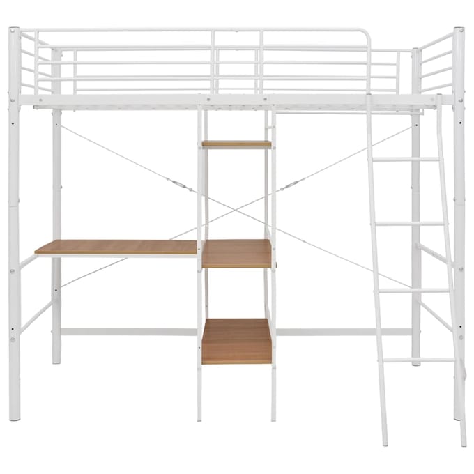 vidaXL - Stapelbedframe - met - tafel - metaal - wit - 90x200 - cm