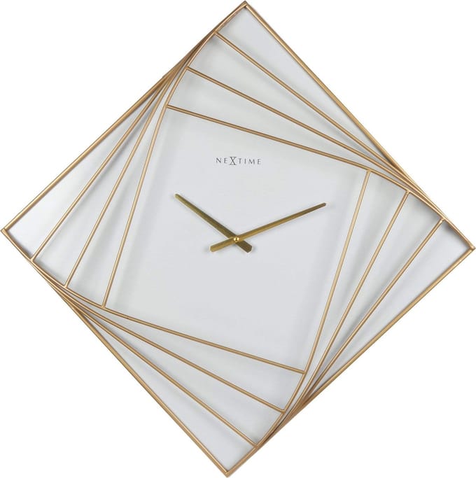 NeXtime Turning Square – Grote Wandklok – 85 × 85 cm – Metaal – Goud/Wit