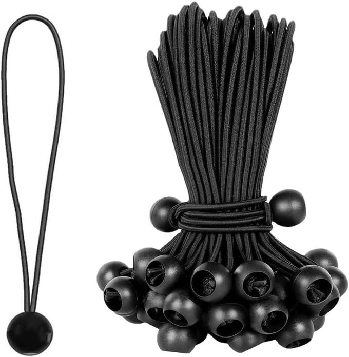 Pack van 20 Elastische Spanners 30 cm met Elastische Bal Spanner, Zwart voor Tenten, Gordijnen en Banners