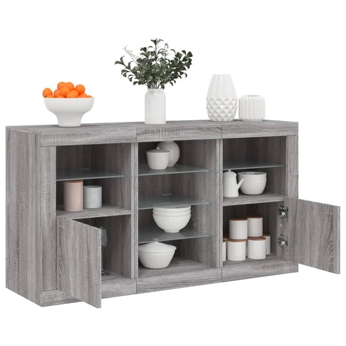 vidaXL - Dressoir - met - LED-verlichting - 123x37x67 - cm - grijs - sonoma - eiken