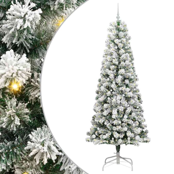 vidaXL - Kunstmatige - Hinged - Kerstboom - 300 - LED's - Groen - en - Wit - 240 - cm