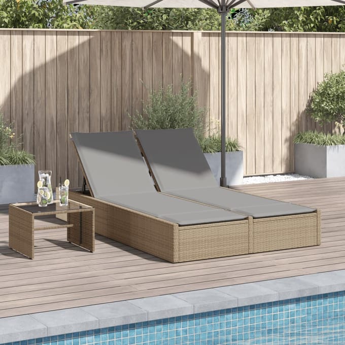 vidaXL - Ligbed - 2-persoons - met - kussens - poly - rattan - beige