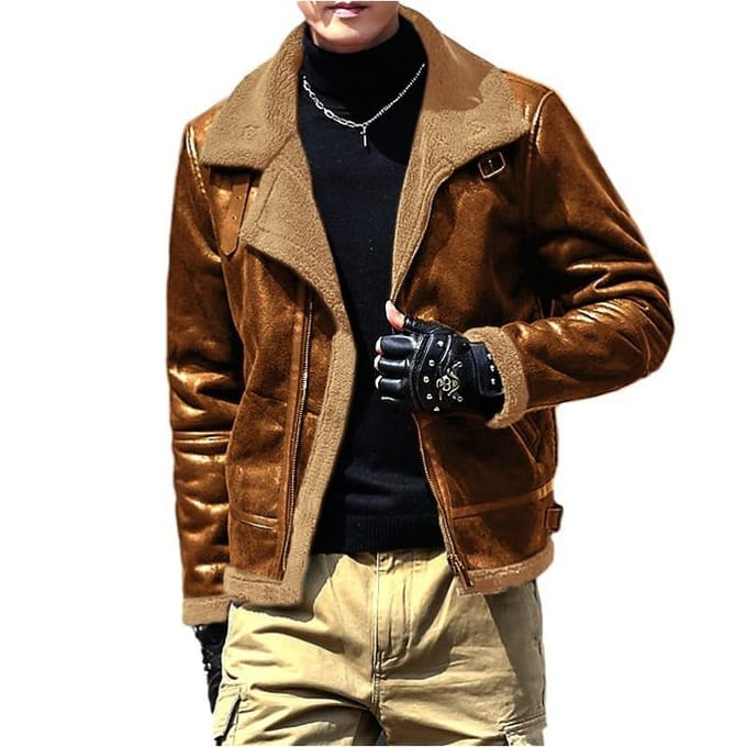 Bont Eendelig Lamsvacht Herenjas Verdikte Bont Suède Jas 5XL brown